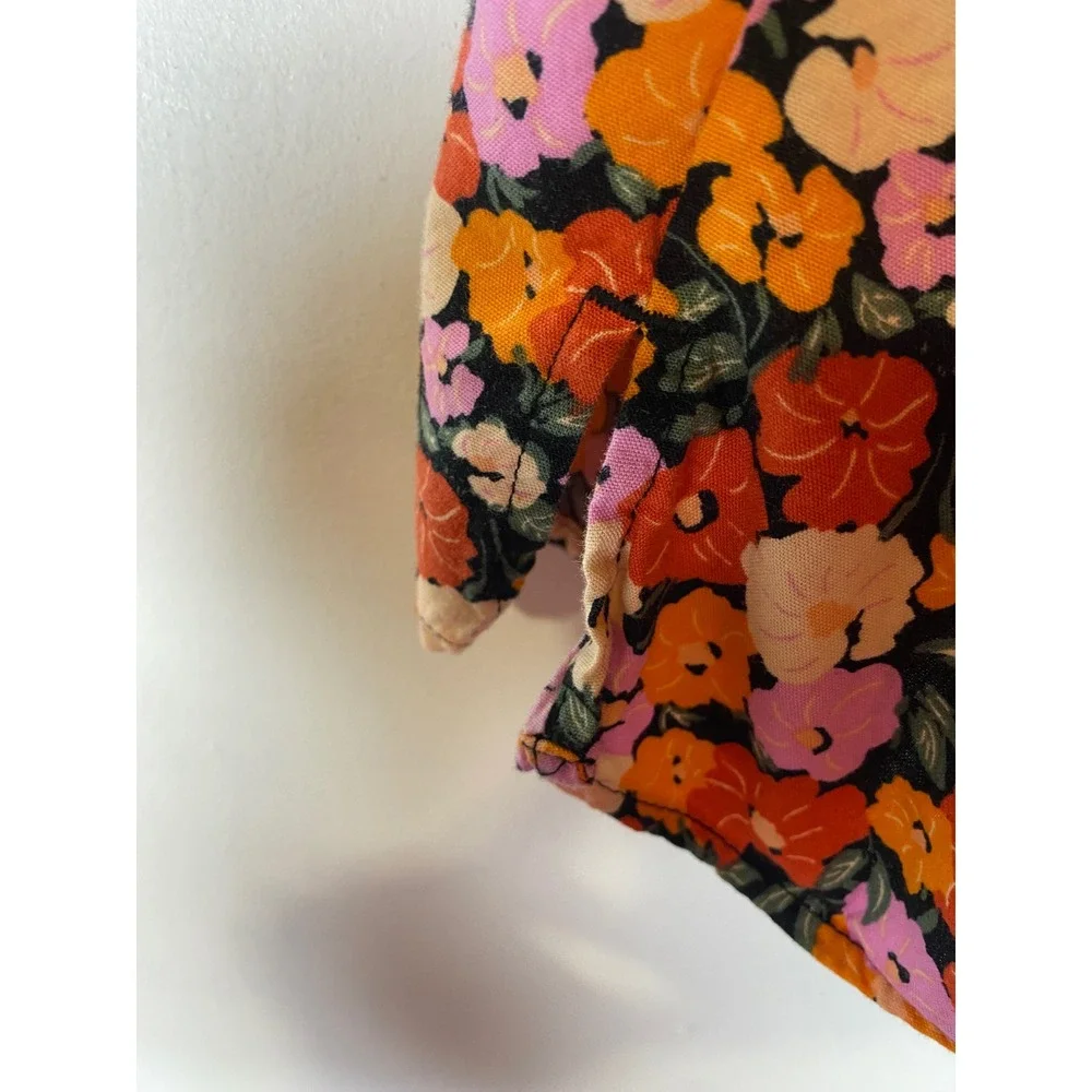 LOFT Floral Peasant Blouse Small Puff Sleeve Tie Neck Boho Cottagecore Top S